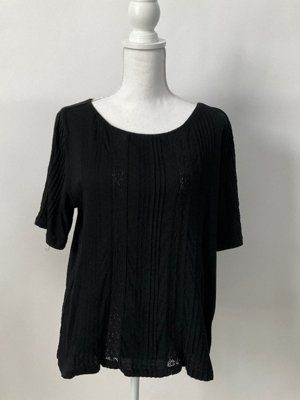 Lauren Ralph Lauren Black Lace Pleated Cotton Blouse Top Women's Size XL Luxury